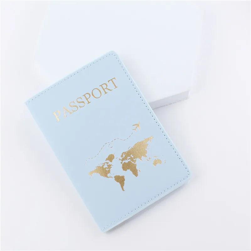 Passport Wallet: PU Leather Map Cover Case and Card Holder - HAX Essentials - travel - light blue