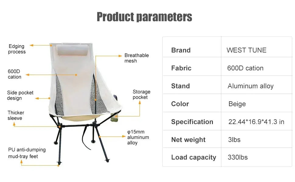 AdventurePlus Portable Folding Chair - HAX Essentials - camping - parameters