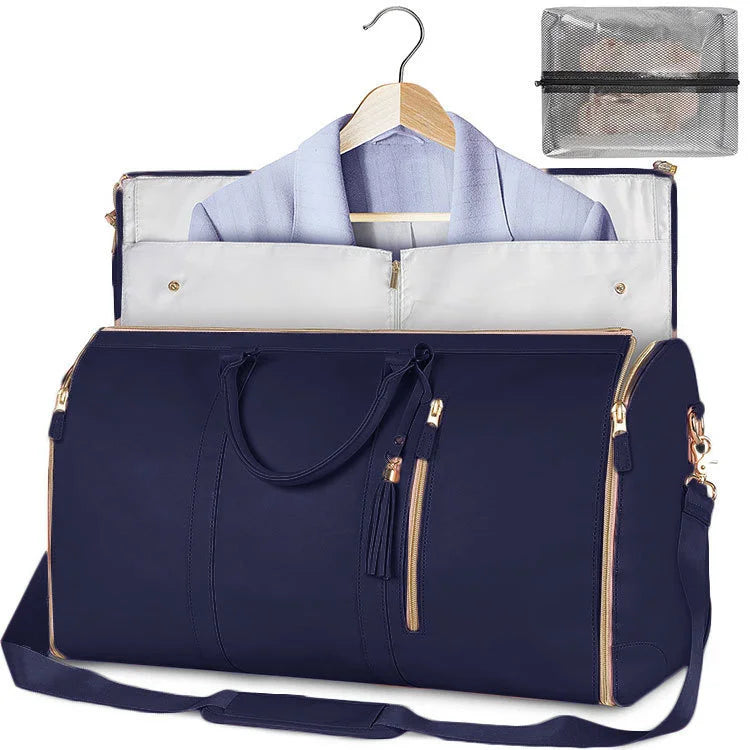 LuxeMonogram PU Leather Garment Duffle - HAX Essentials - travel - blue