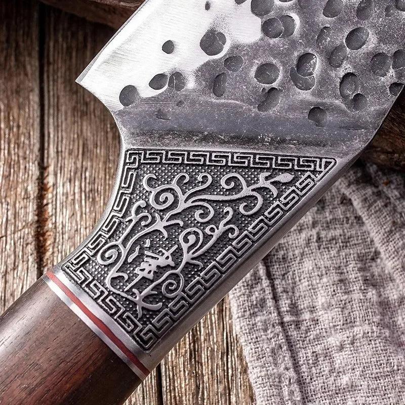 Professional Butcher Knife: Hand-Forged Cleaver - HAX Essentials - camping - close up