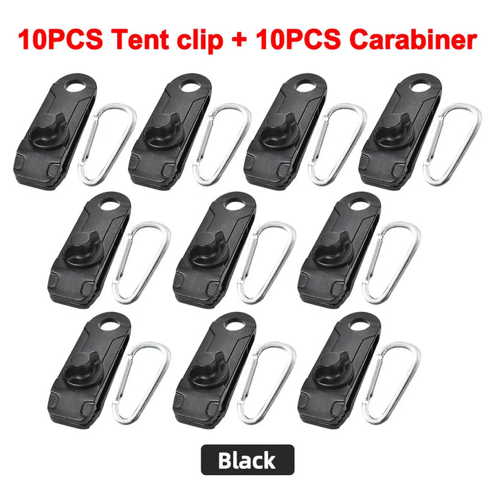 Heavy Duty Tarp Clips Set with Lock Grip Fasteners - HAX Essentials - outdoor - 10pcs with carabiner