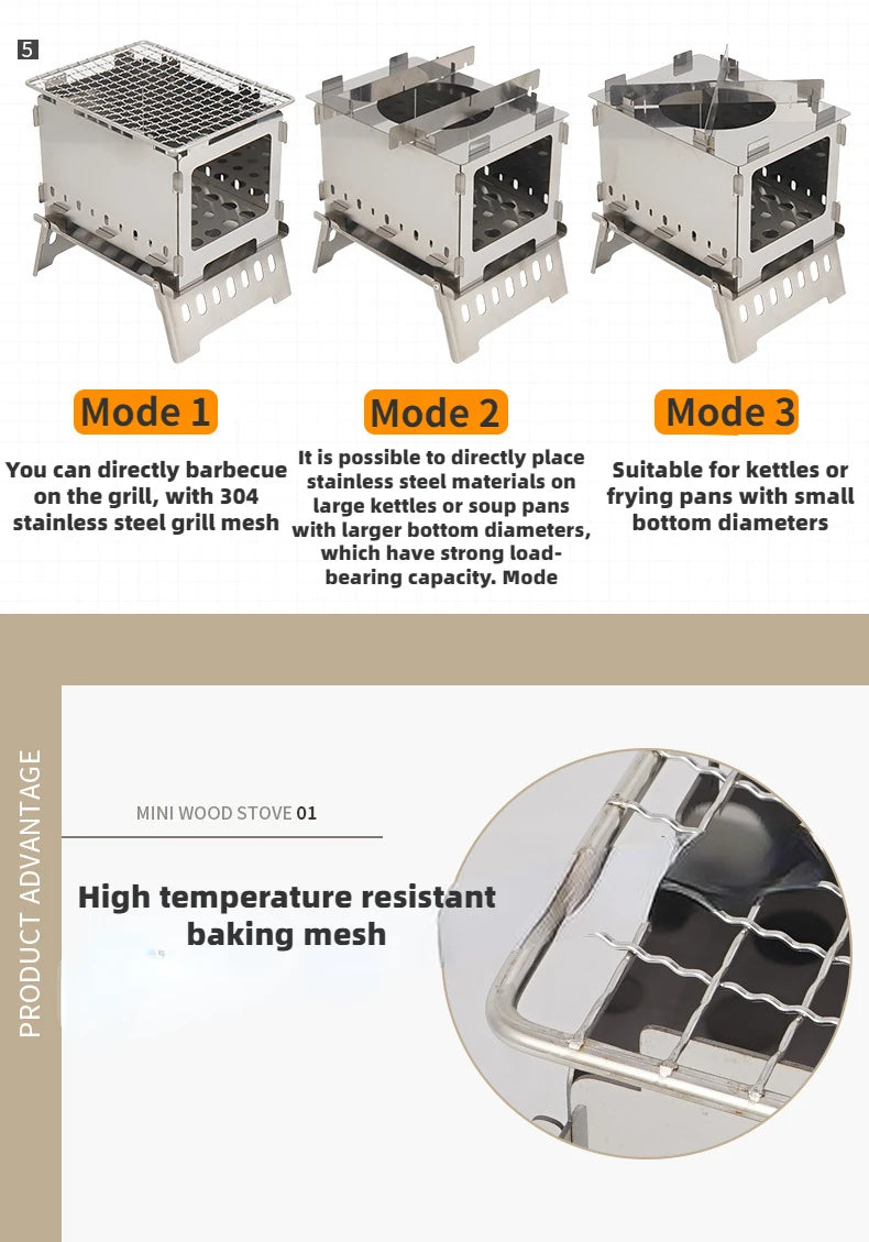 EcoGrill Mini Foldable BBQ Stove - HAX Essentials - camping - modes