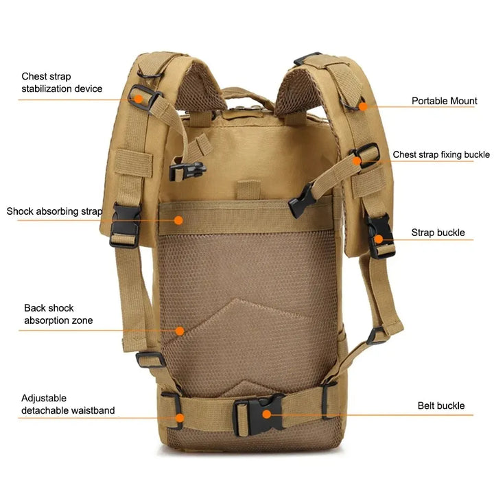 CommandoCamo Tactical Backpack (30L) - HAX Essentials - hiking - details