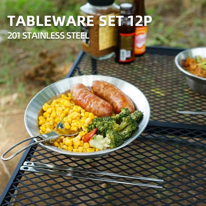Outdoor Feastware Ensemble: 12PCS Stainless Steel Tableware Set - HAX Essentials - camping - stainless steel