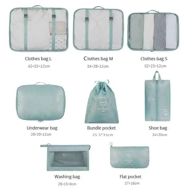 JetSet Organizer Set: 8-Piece Waterproof Travel Storage Bags - HAX Essentials - travel - includes