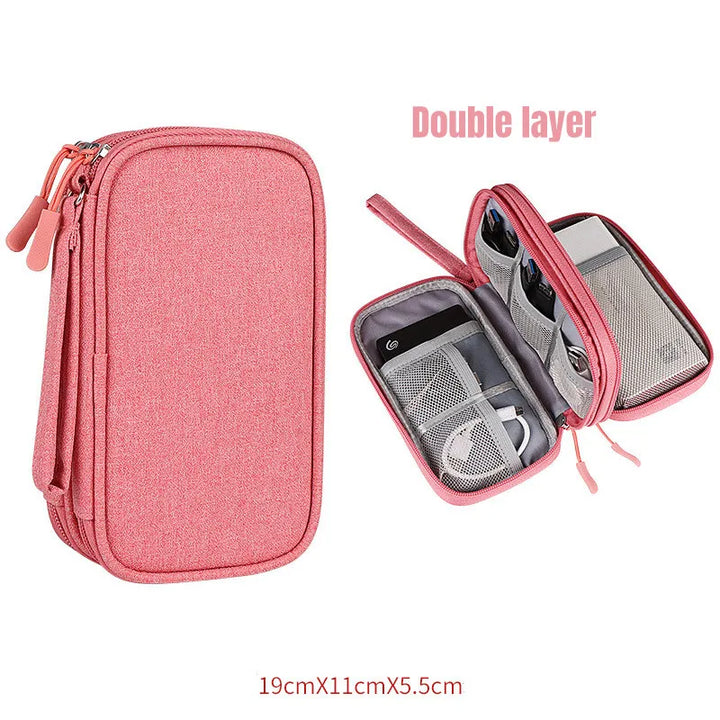 TravelTech Cable Organizer Bag - HAX Essentials - travel - double layer pink