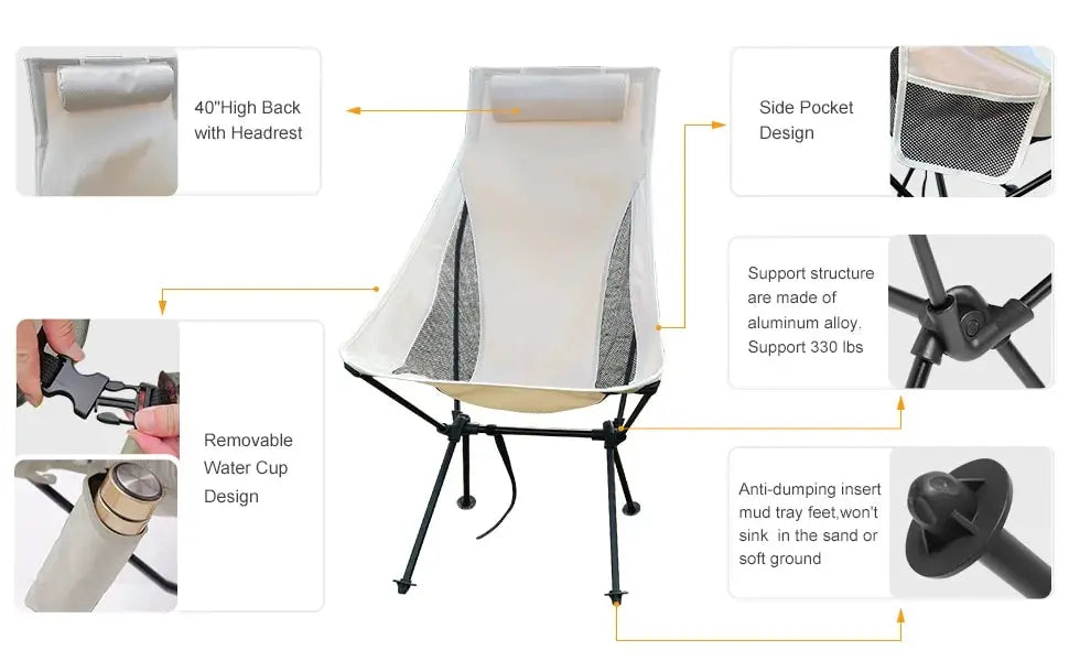 AdventurePlus Portable Folding Chair - HAX Essentials - camping - features