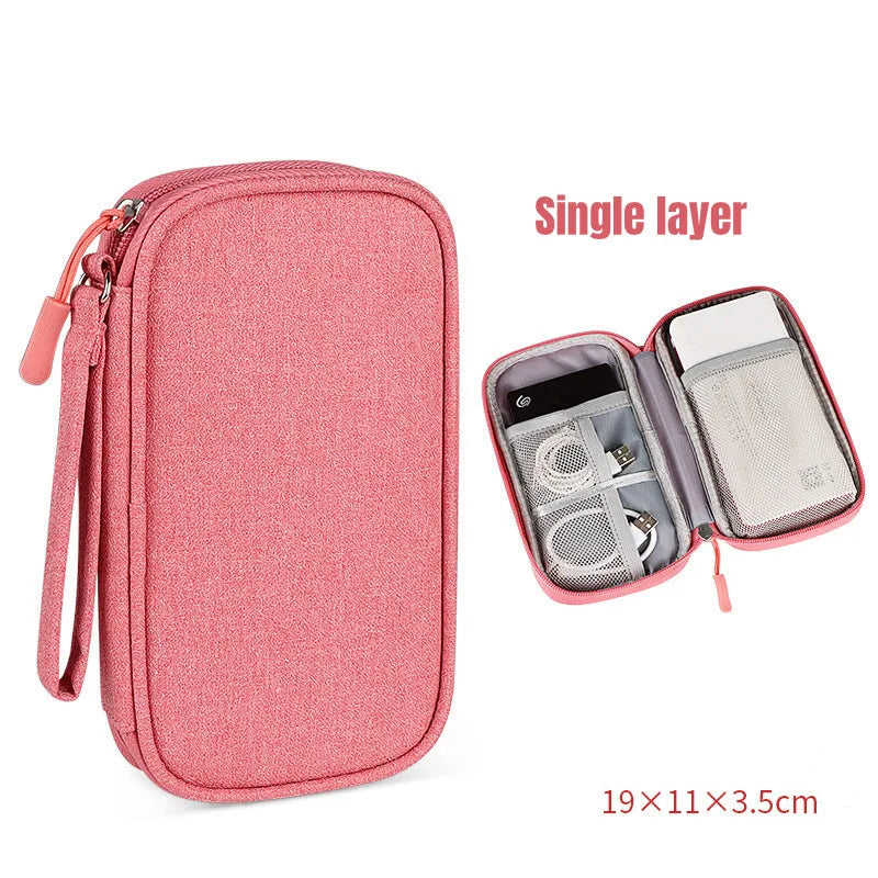 TravelTech Cable Organizer Bag - HAX Essentials - travel - single layer pink