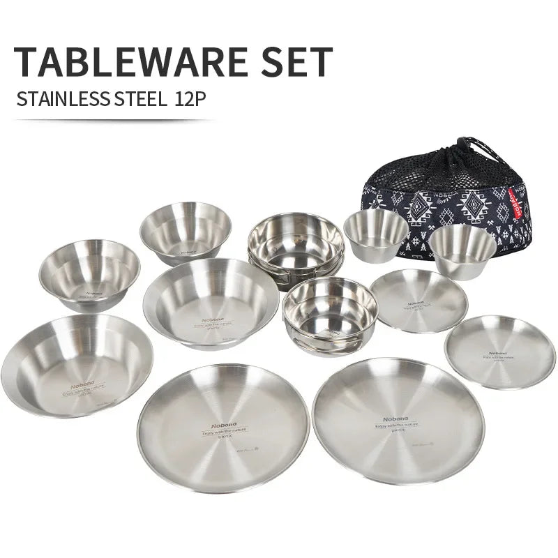 Outdoor Feastware Ensemble: 12PCS Stainless Steel Tableware Set - HAX Essentials - camping - main