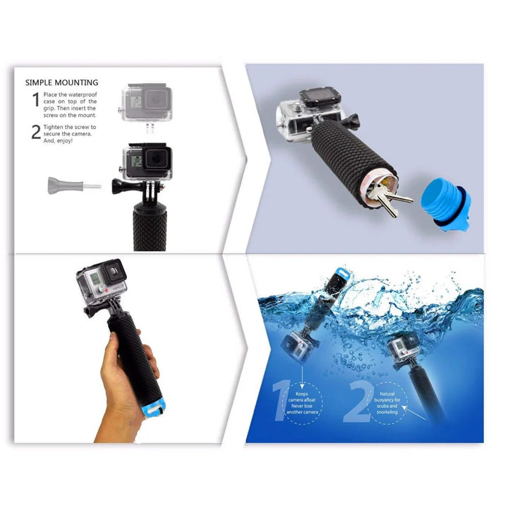 AquaFloat Pro Floating Hand Grip for Action Cameras - HAX Essentials - gopro - uses