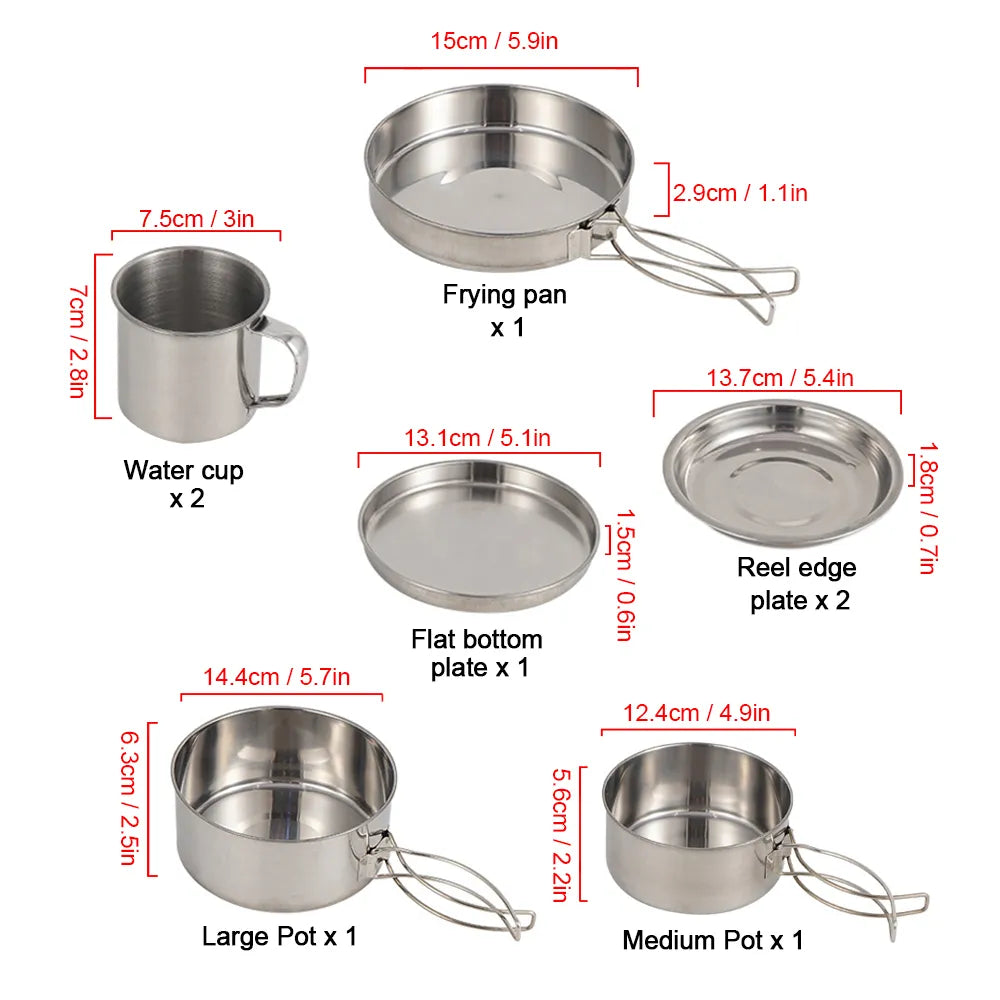 Outdoor 8PCS Cookware Set - HAX Essentials - camping - size