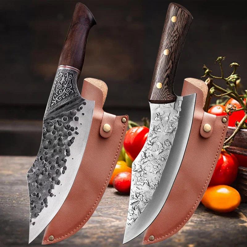 Professional Butcher Knife: Hand-Forged Cleaver - HAX Essentials - camping - two knifes