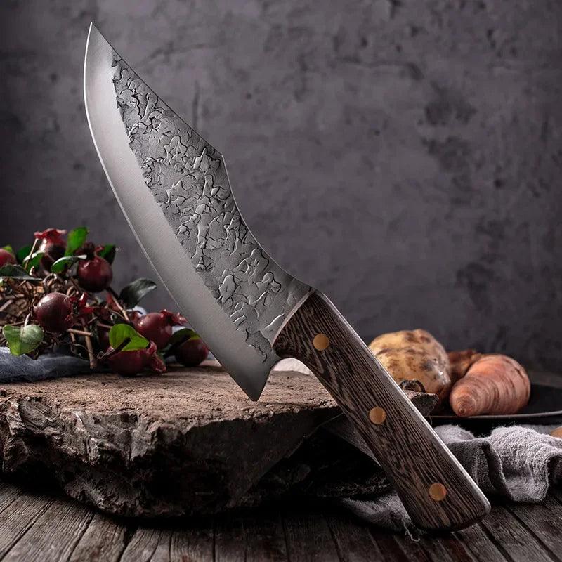 Professional Butcher Knife: Hand-Forged Cleaver - HAX Essentials - camping - angle