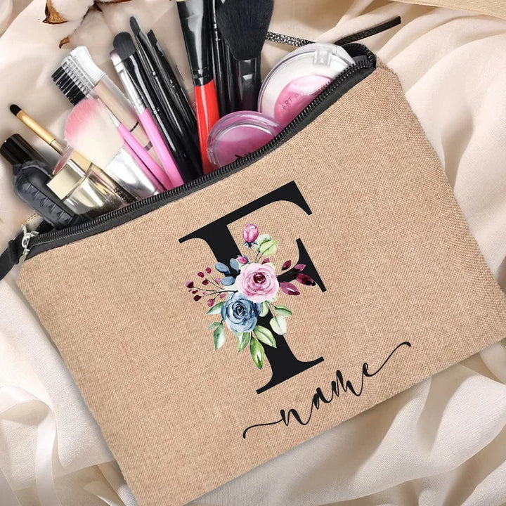 Personalized Linen Beauty Bag - HAX Essentials - customized - F