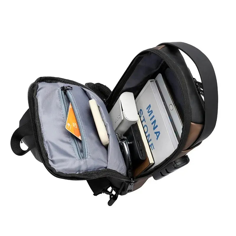GuardTech Crossbody Travel Bag: USB Sling Chest Bag - HAX Essentials - travel - open