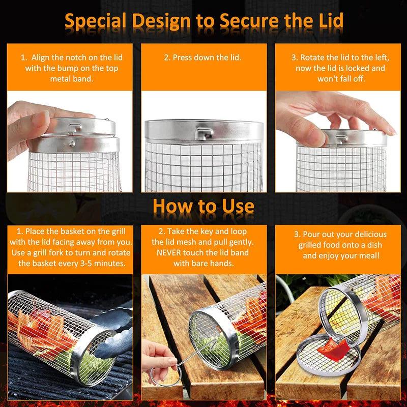 Stainless Cylindrical BBQ Basket - HAX Essentials - BBQ - how to use