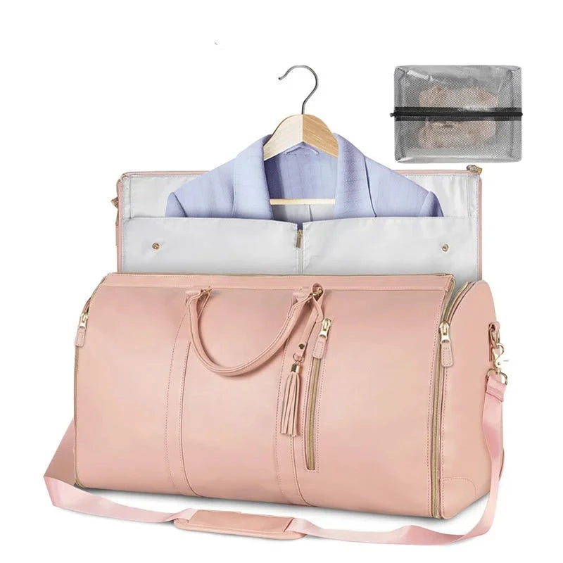 LuxeMonogram PU Leather Garment Duffle - HAX Essentials - travel - pink2