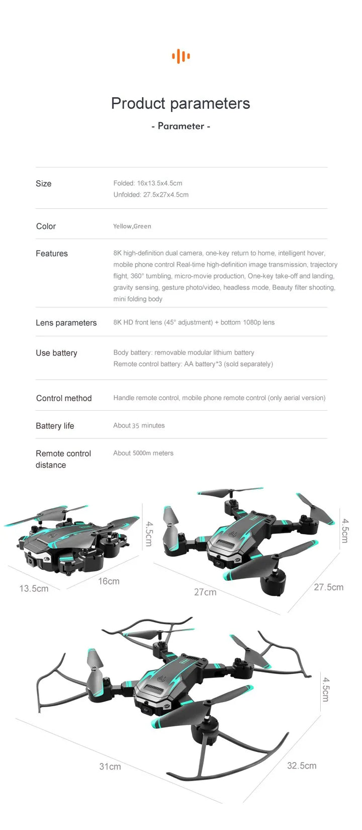 Lenovo G6Pro Drone: 8K 5G GPS Quadrotor - HAX Essentials - drone - parameters