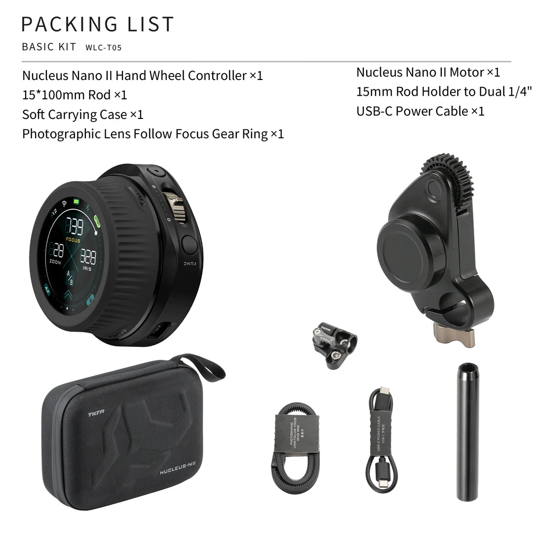 TILTA Nucleus-N 2.0 Wireless Lens Control System - HAX Essentials - camera - packing list
