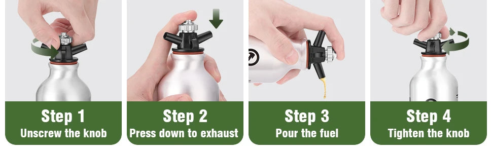 TrailBlaze Aluminum Fuel Bottle - HAX Essentials - camping - steps
