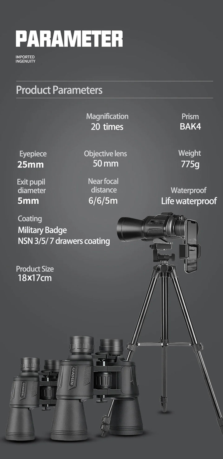 ZoomMaster 20x50 HD Binoculars - HAX Essentials - hiking - parameters