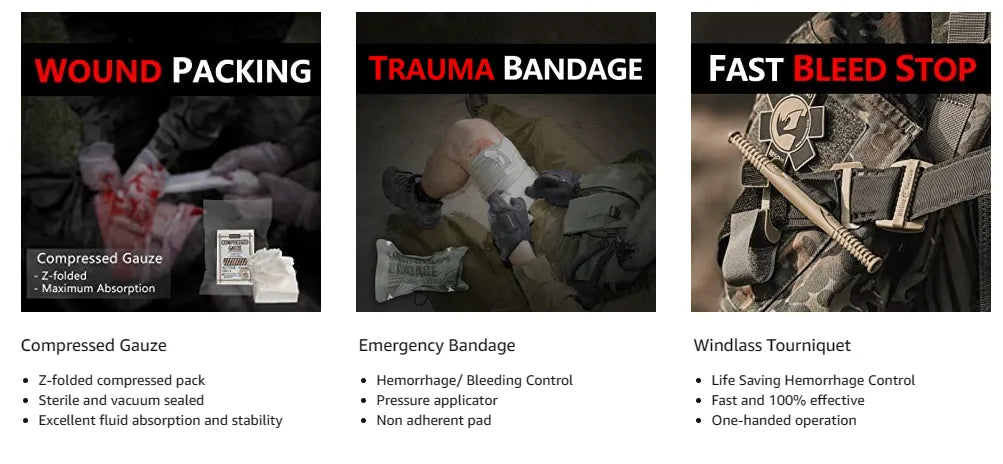 RHINO RESCUE Elite Tactical Trauma & First Aid Kit - HAX Essentials - hiking - uses