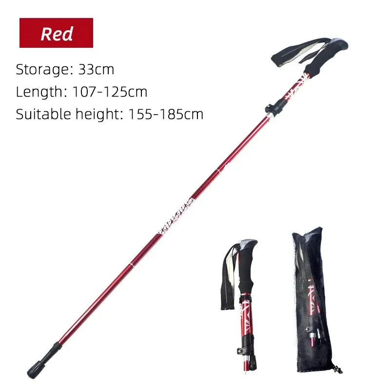 Compact 5-Section Telescopic Trekking Pole - HAX Essentials - hiking - red