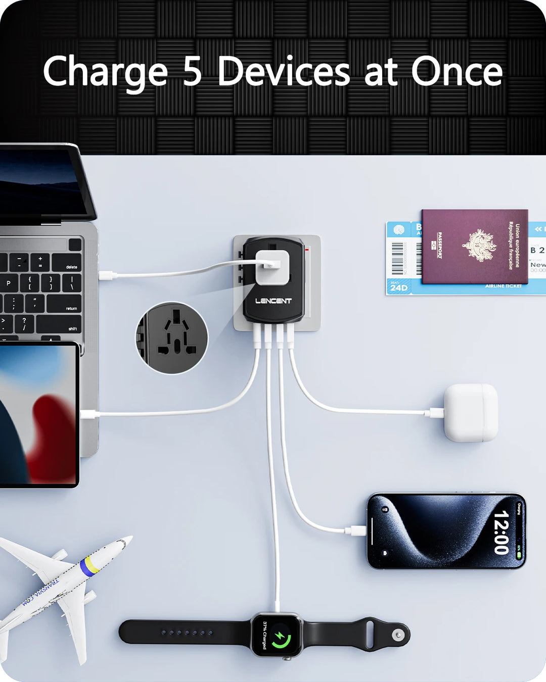 GlobeCharge Universal Travel Adapter - HAX Essentials - travel - 5 devices charging