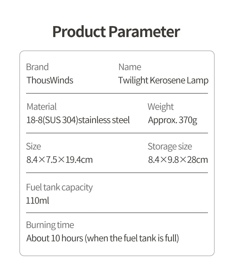 Heritage Glow Kerosene Lantern - HAX Essentials - camping - parameter