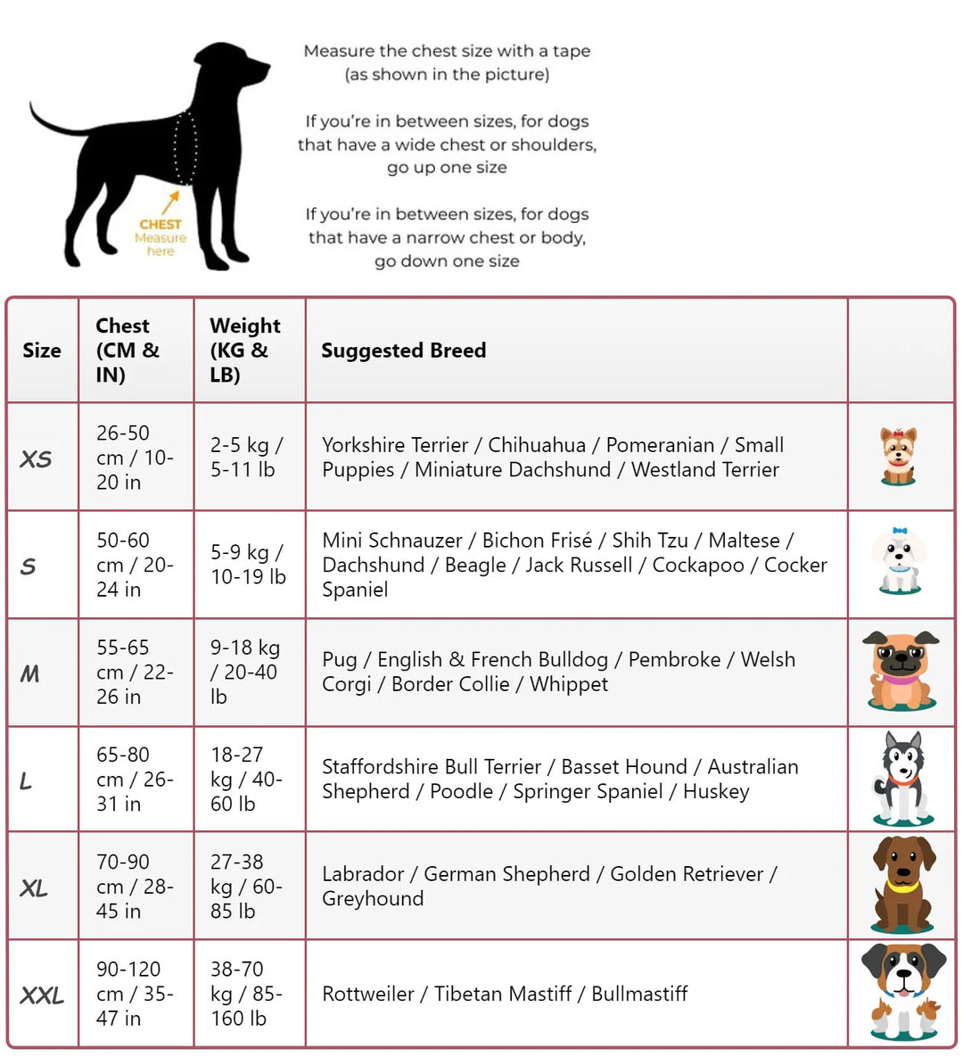TailorPaws: Ultimate Dog Harness - HAX Essentials - pets - Size chart
